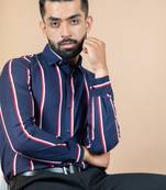 Blue printed cotton mens-casual-shirts