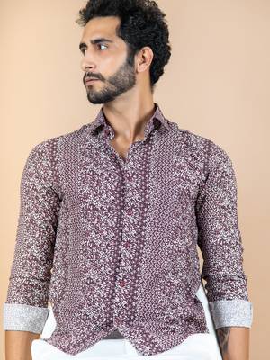 Maroon printed cotton mens-casual-shirts 1