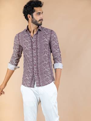 Maroon printed cotton mens-casual-shirts 2