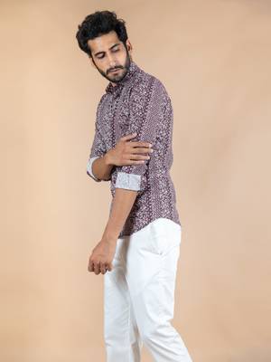 Maroon printed cotton mens-casual-shirts 3