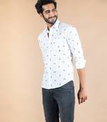 White printed cotton mens-casual-shirts
