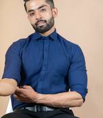 Blue plain cotton mens-casual-shirts