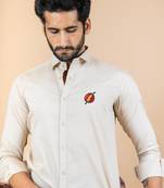 Beige embroidered cotton mens-casual-shirts