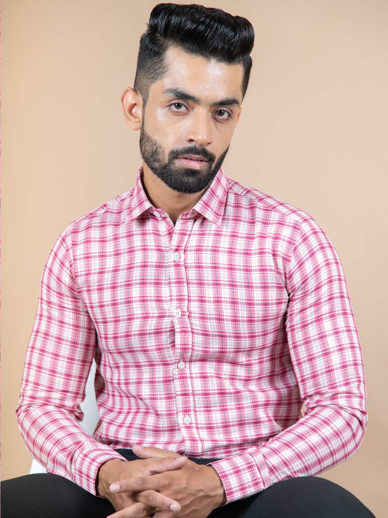 Pink printed cotton mens-casual-shirts