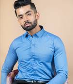 Blue printed cotton mens-casual-shirts