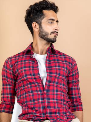 Red printed cotton mens-casual-shirts 1