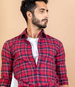 Red printed cotton mens-casual-shirts