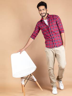 Red printed cotton mens-casual-shirts 2