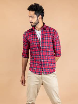 Red printed cotton mens-casual-shirts 3
