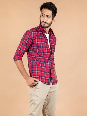 Red printed cotton mens-casual-shirts 4