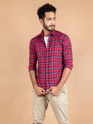 Red printed cotton mens-casual-shirts 5