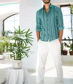Green printed cotton mens-casual-shirts