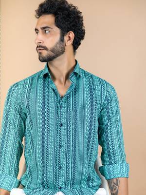 Green printed cotton mens-casual-shirts 2