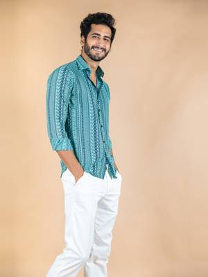 Green printed cotton mens-casual-shirts 3