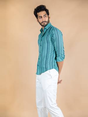 Green printed cotton mens-casual-shirts 4