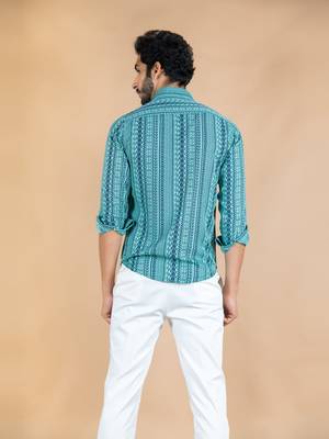 Green printed cotton mens-casual-shirts 5