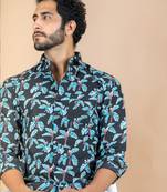 Black printed cotton mens-casual-shirts
