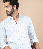 White printed cotton mens-casual-shirts