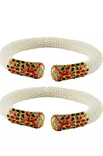 White Color Acrylic And Brass Bangle