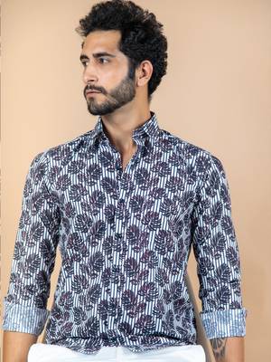 White printed cotton mens-casual-shirts 1