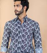 White printed cotton mens-casual-shirts