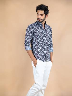 White printed cotton mens-casual-shirts 2