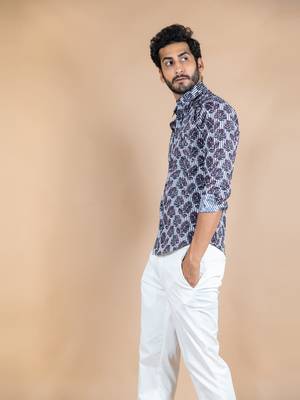 White printed cotton mens-casual-shirts 3
