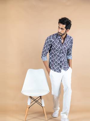 White printed cotton mens-casual-shirts 5