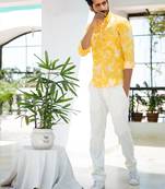 Yellow printed cotton mens-casual-shirts