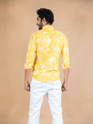 Yellow printed cotton mens-casual-shirts 5