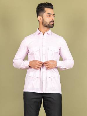 Pink plain cotton mens-casual-shirts 1