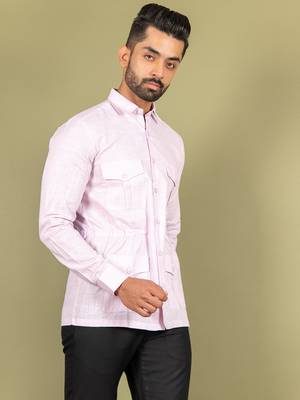 Pink plain cotton mens-casual-shirts 2