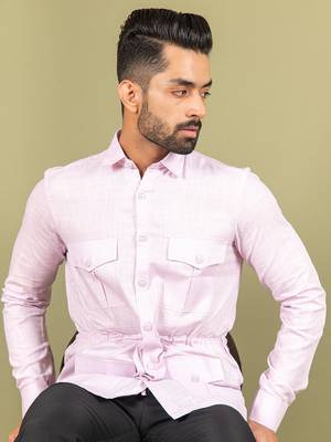 Pink plain cotton mens-casual-shirts 3