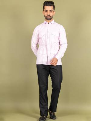 Pink plain cotton mens-casual-shirts 5