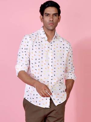 White printed cotton mens-casual-shirts 1