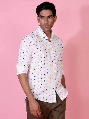 White printed cotton mens-casual-shirts 2