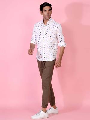 White printed cotton mens-casual-shirts 5