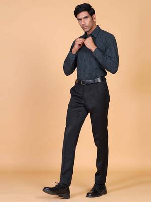 Blue printed cotton mens-casual-shirts 5