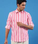Pink printed cotton mens-casual-shirts