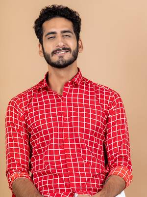 Red printed cotton mens-casual-shirts 1