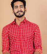 Red printed cotton mens-casual-shirts