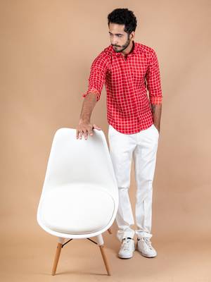Red printed cotton mens-casual-shirts 2