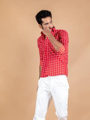 Red printed cotton mens-casual-shirts 3