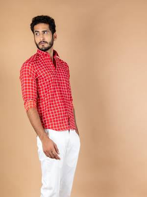 Red printed cotton mens-casual-shirts 4