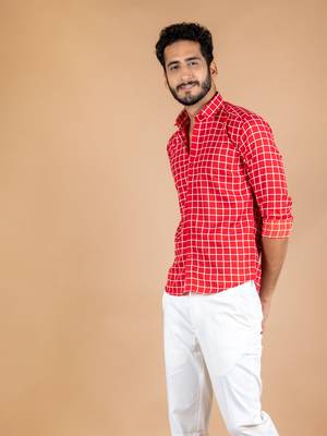 Red printed cotton mens-casual-shirts 5