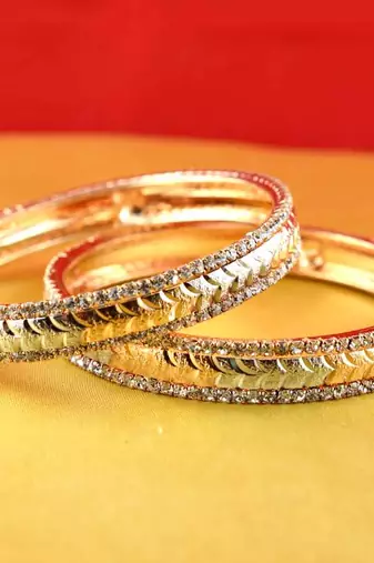 Gold Moti Stone Cz Polki Kundun Meenakari Pearl Bangle Kara