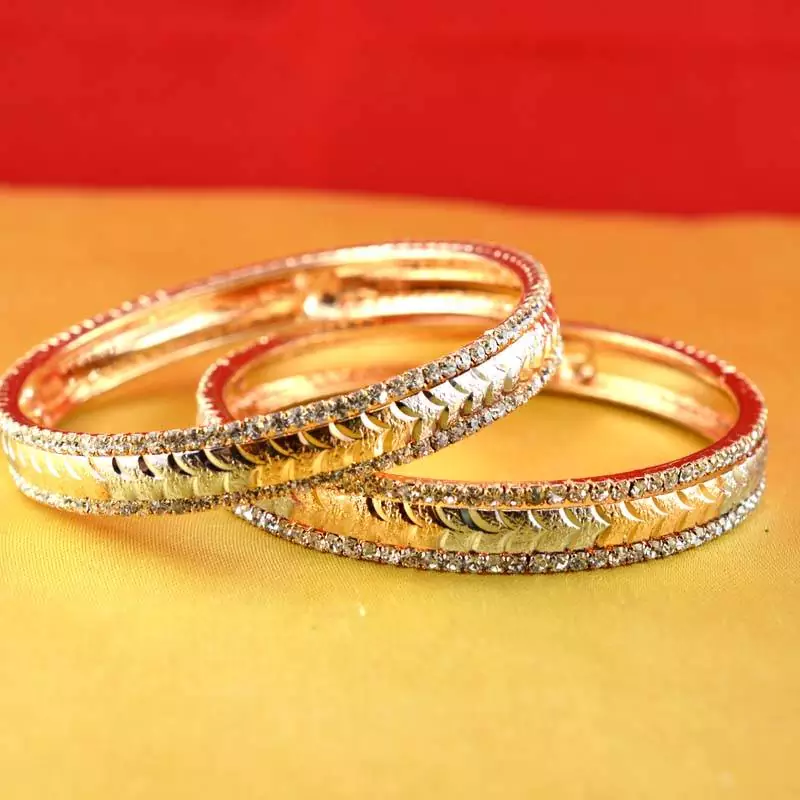 Gold Moti Stone Cz Polki Kundun Meenakari Pearl Bangle Kara