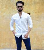 White printed cotton mens-casual-shirts