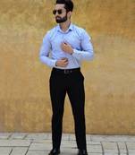 Blue printed cotton mens-casual-shirts