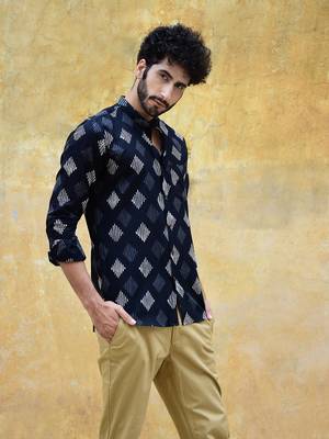 Black printed cotton mens-casual-shirts 1